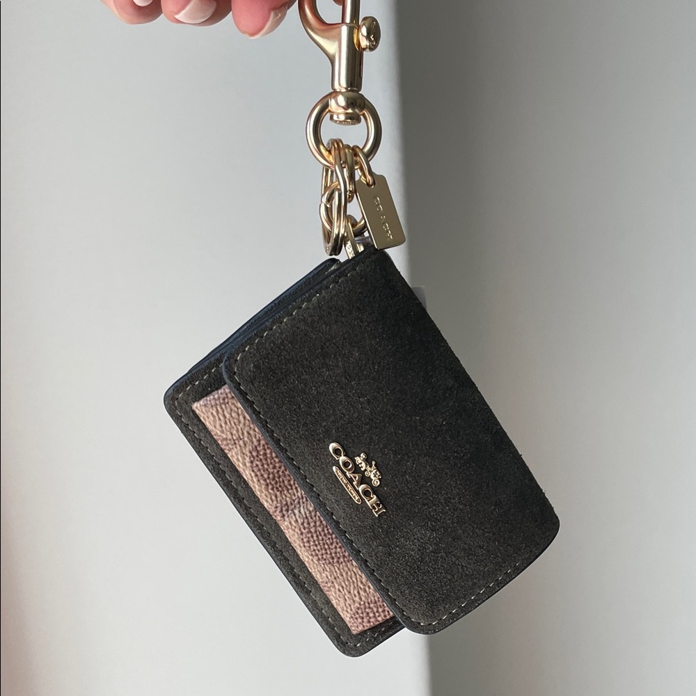 Coach mini Klare bag charm green Suede & signature print canvas